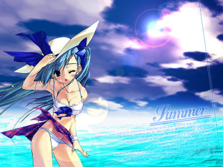 Woman bikini water hat sky - a blue sky background free wallpaper