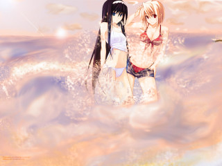 Anime girls water surfboard beach - a surfboard free wallpaper