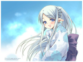 White haired elf kimono sky - a blue sky background free wallpaper
