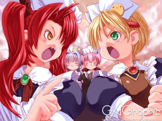 Anime girls red hair green - her tongue free wallpaper