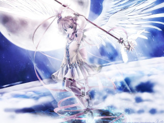 Angel wings girl moon clouds - ground free wallpaper