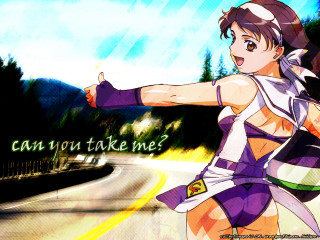 Purple dress woman pointing outdoors - anime visual free wallpaper