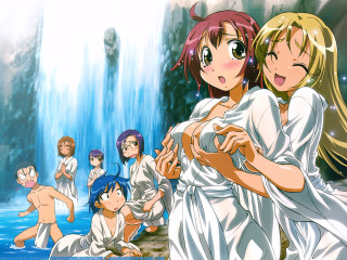 Anime group waterfall blush splash - a group of anime characters free wallpaper