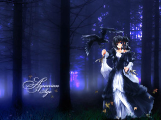 Woman black hair woods bird - dark fantasy art free wallpaper