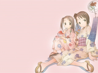 Kimono girls guitar pink background - two woman free wallpaper