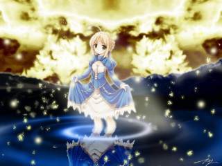 Anime character rock water sky - star and a star free wallpaper