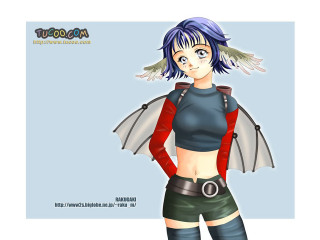 Blue hair bat wings manga - her body free wallpaper for desktop