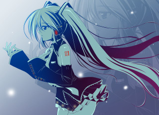 Anime girl flying blue dress - closed free wallpaper