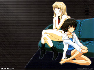 Anime girls sitting couch blue - two anime character free wallpaper