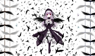 Gothic girl birds wings flowers - a bunch of birds free wallpaper