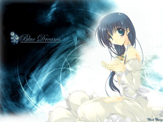 Woman white dress bed blue - neoromanticism free wallpaper