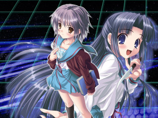 Anime girls blue holography fireworks - holography free wallpaper