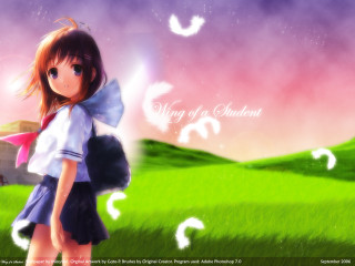 Girl backpack field birds purple - a purple sky behind her free wallpaper