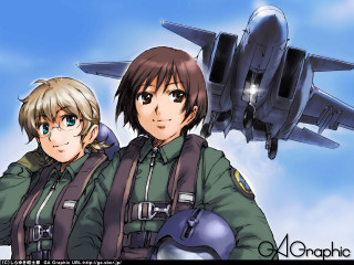 Anime characters plane jet fighter - visual free wallpaper