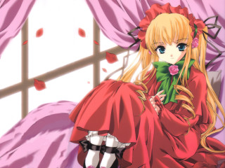 Red dress woman rose blonde 2 - a pink rose free wallpaper