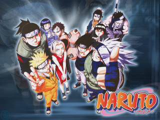 Naruto anime group blue background - them in front free wallpaper