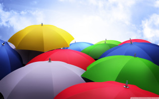 Colorful umbrellas grass blue sky - blue sky free wallpaper