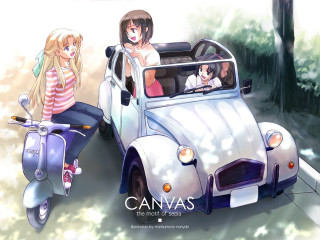 Car motorcycle scooter anime girls - anime art free wallpaper