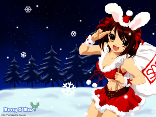 Bunny costume woman snowman hat - anime art free wallpaper