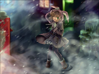 Girl coat boots snowy city - magical free wallpaper for desktop