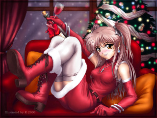 Red dress couch christmas tree - a christmas tree in the background free wallpaper