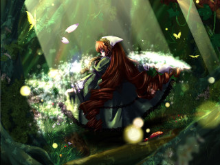 Woman forest butterflies light impressionist - a rock in a forest free wallpaper