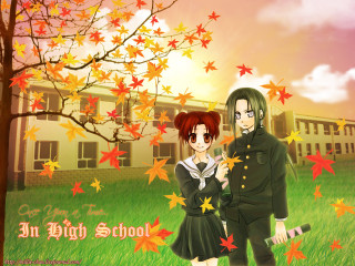 Couple field leaves building manga - a couple of people free wallpaper for desktop