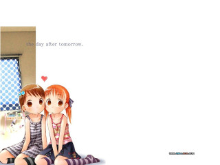 Anime girls sitting hand holding - andrew law free wallpaper