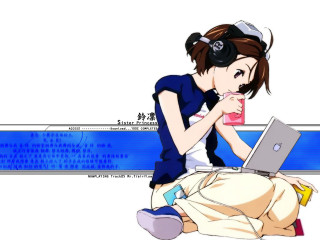 Woman sitting laptop headphones anime - a bench free wallpaper