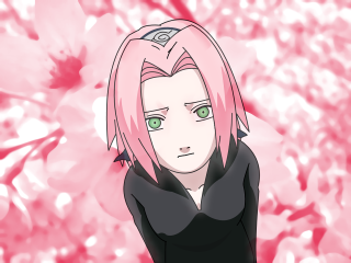 Pink hair green eyes floral - digital art free wallpaper