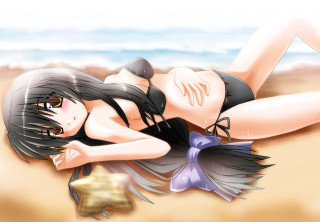 Woman beach bikini hat bow - her head and a hat free wallpaper