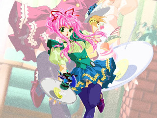 Pink haired girl green dress - a green dress holding free wallpaper