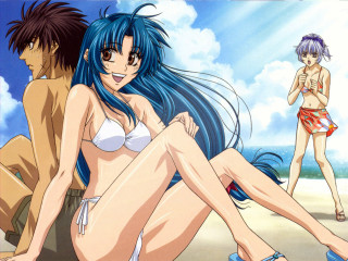 Beach bikini anime bluehair sandals - anime visual free wallpaper