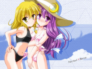 Two anime girls long hair 3 - their head free wallpaper