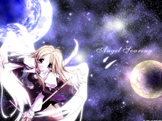 Girl long hair sword space - a moon free wallpaper