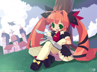 Girl castle tree reading redhair - the ground free wallpaper for desktop