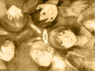 Angel wings manga girls sleeping - top of a bed free wallpaper