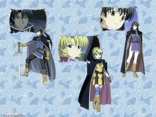 Anime characters black purple swords - different outfit and hair free wallpaper