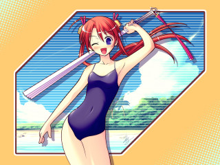 Blue red hair bikini sword - a blue top free wallpaper