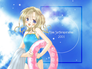Girl swimsuit pink ring blue - a blue sky free wallpaper