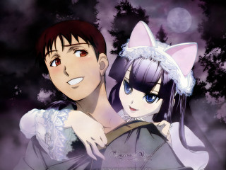 Anime couple cat shoulders night - their shoulder free wallpaper