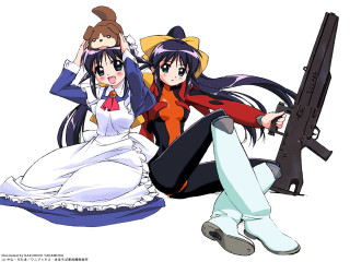 Two anime girls guns dresses - a gun free wallpaper