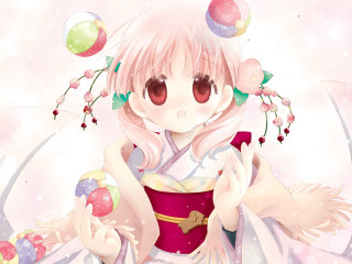 Pink hair girl kimono flower - a pink object free wallpaper