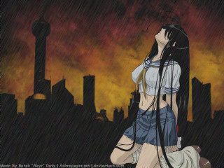 Rainy anime girl cityscape headphones - serial free wallpaper