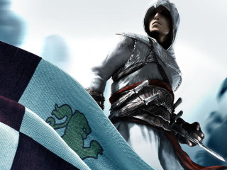 Man hooded outfit sword flag - outfit holding free wallpaper