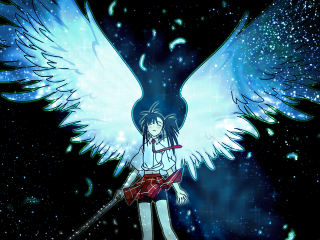 Girl wings sky stars clouds - behind her free wallpaper