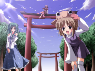 Aya goda sanae suwako shrine - two anime girl free wallpaper