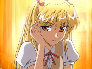 Blonde girl bowtie window anime - front of a window free wallpaper