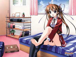 Girl sitting bed suitcase room 2 - a bed in a room free wallpaper