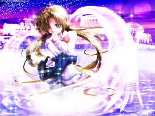 Anime girl cityscape hologram blue - anime visual free wallpaper